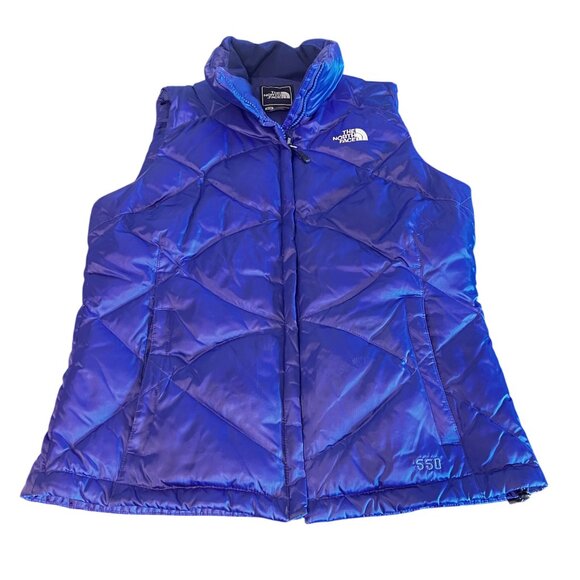 The North Face Womens 550 Puffer Vest Blue Medium Nylon Insulated - Picture 1 of 11